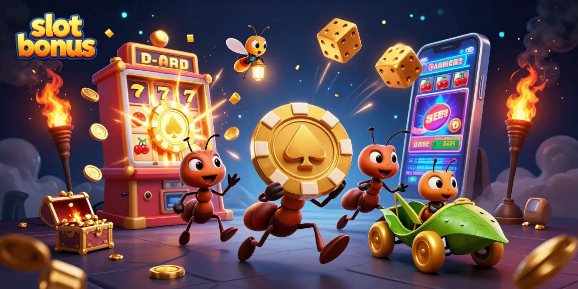 Experience slot bonus excitement with a heist of cartoon ants and golden treasures in this vibrant illustration.