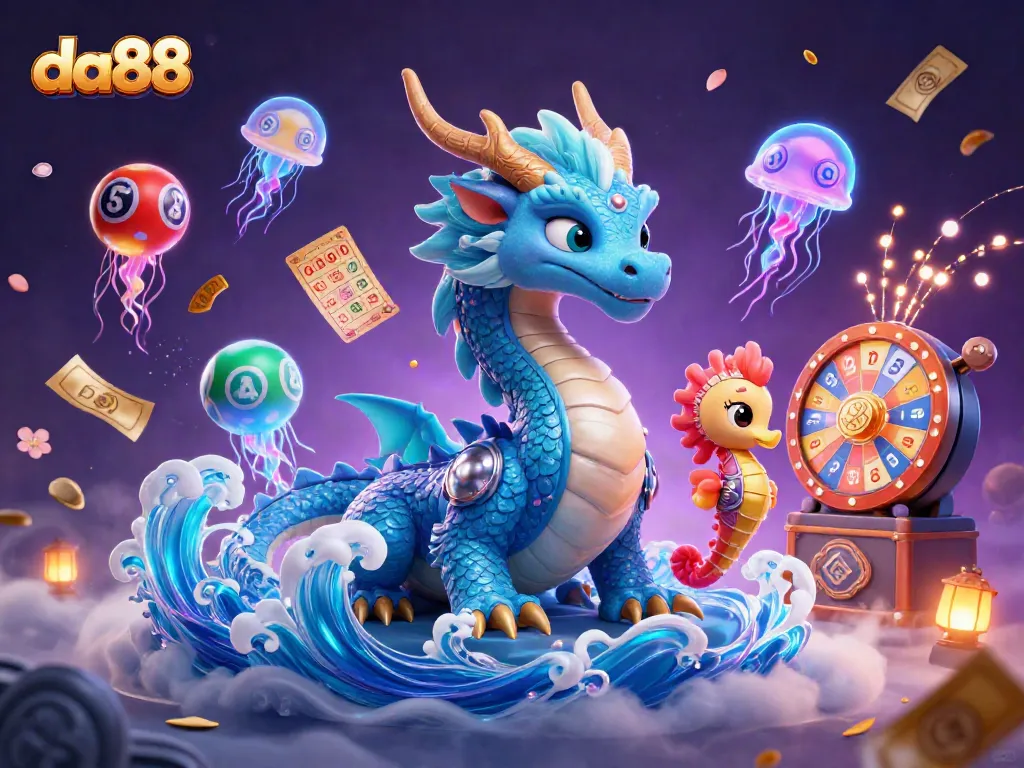Engage in thrilling adventures at da88 with a magical casino scene featuring a dragon and seahorse!