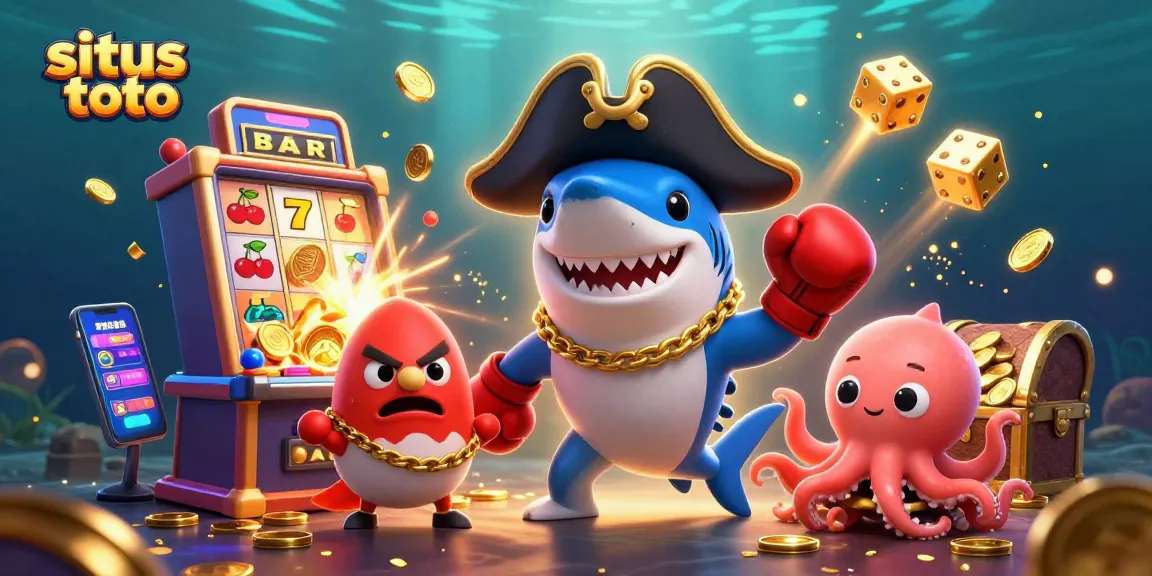 Experience the excitement of situs toto with dynamic casino characters and games in a vibrant underwater scene.