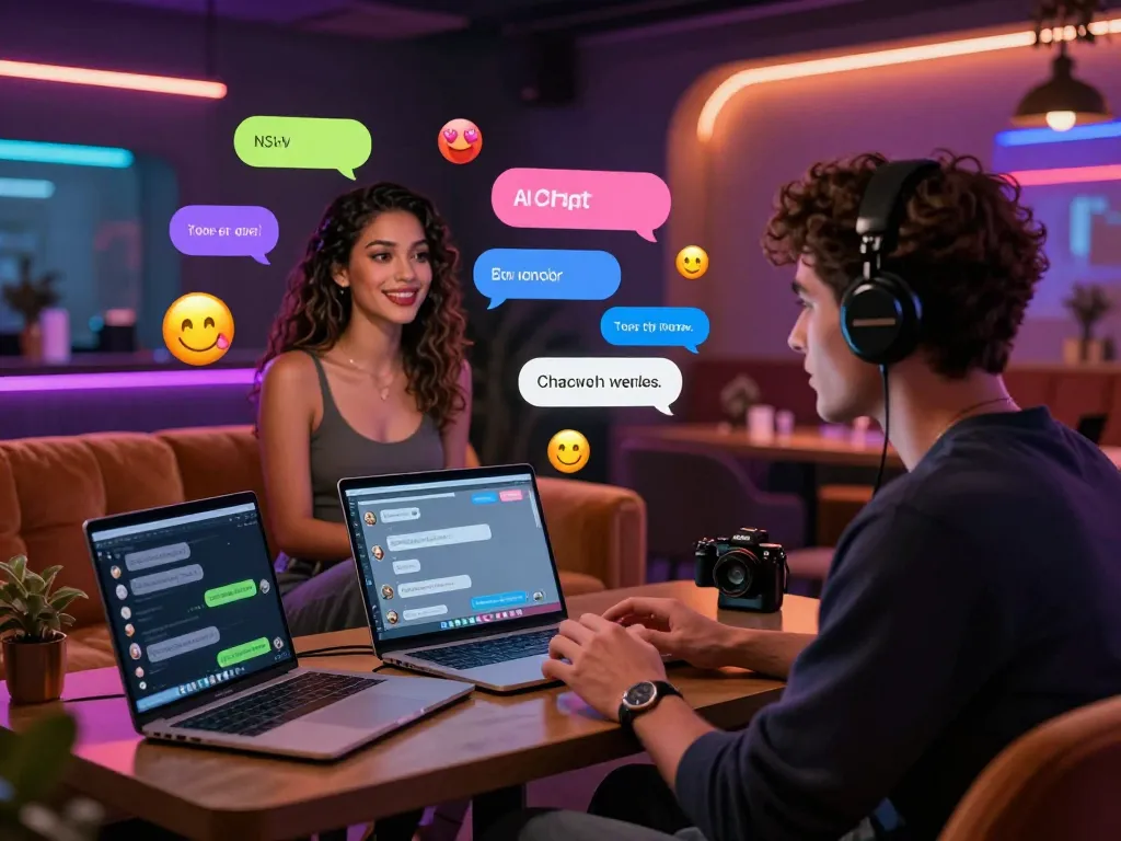 Engaging NSFW AI character chat scene, showcasing interactive technology and vibrant design elements.