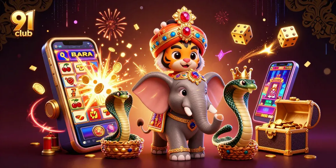Play exciting games at 91 club with a 3D maharaja tiger, jackpot machines, and treasure overflowing