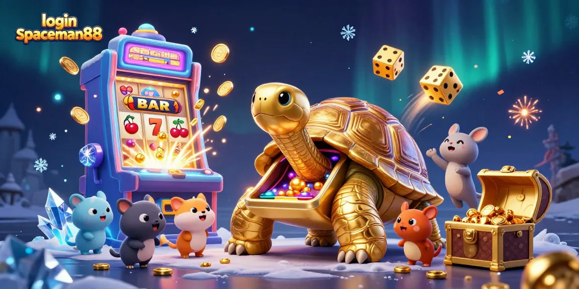 Spin to win with login spaceman88 as golden tortoise and slot machine create jackpot magic.