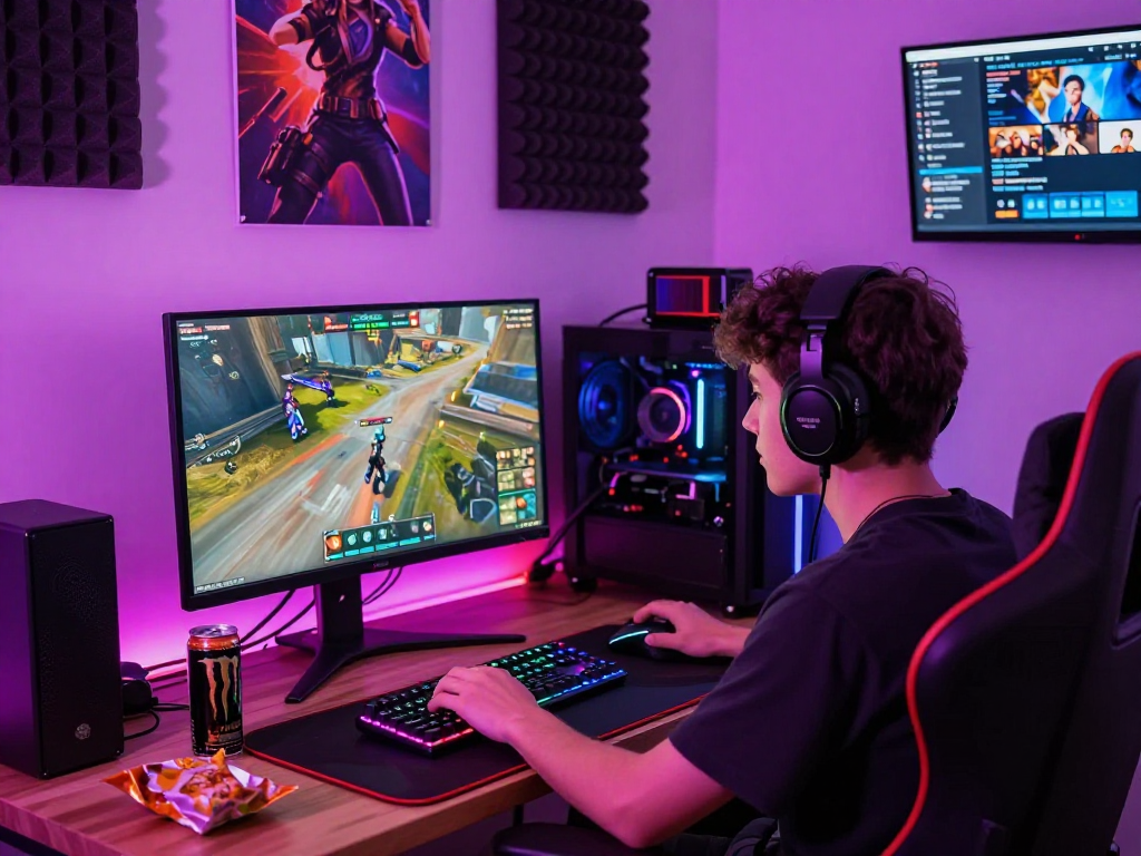 Engaging raja328 situs gaming setup featuring vibrant LED lights and gameplay.