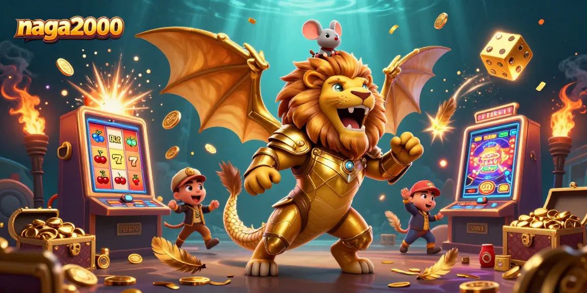 Naga2000 menyajikan jackpot menakjubkan dengan mesin slot dan karakter unik dalam ilustrasi 3D keren.