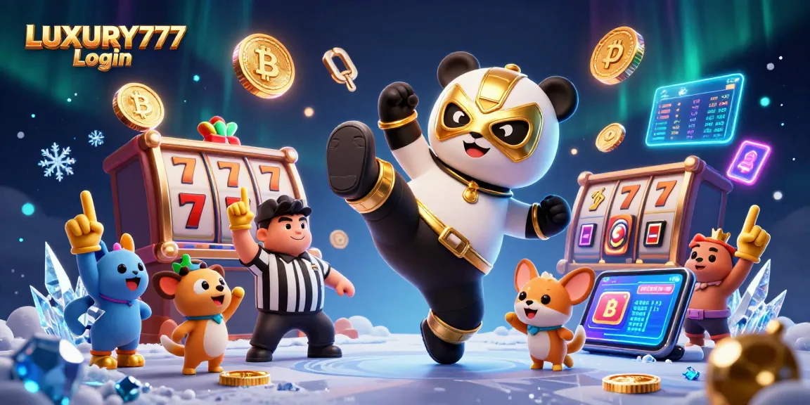 Login ke LUXURY777 sambil melihat panda pegulat terbang di kasino daring yang meriah.