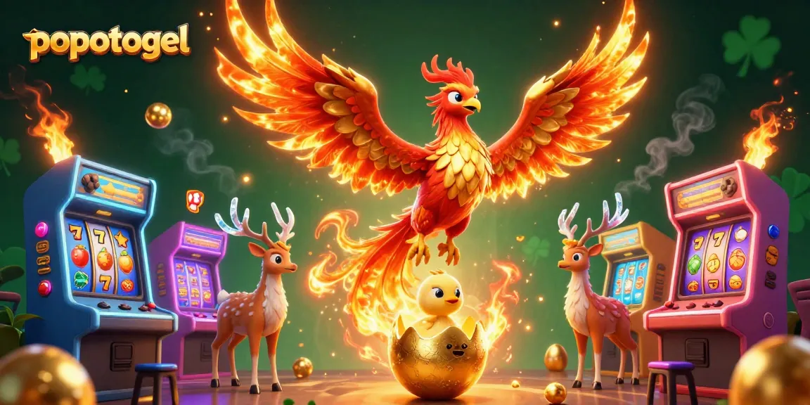 Experience popotogel's exciting slot games in a vibrant 3D illustration with magical themes and gaming elements.