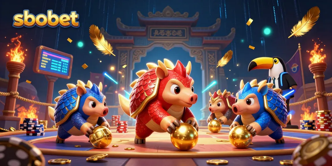 sbobet pangolins engaging in a thrilling game of chance surrounded by vibrant casino elements