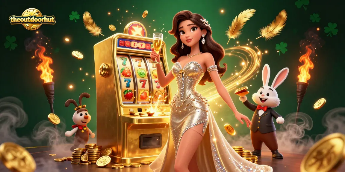 Spin the jackpot with theoutdoorhut at an exciting casino scene featuring slot machines.