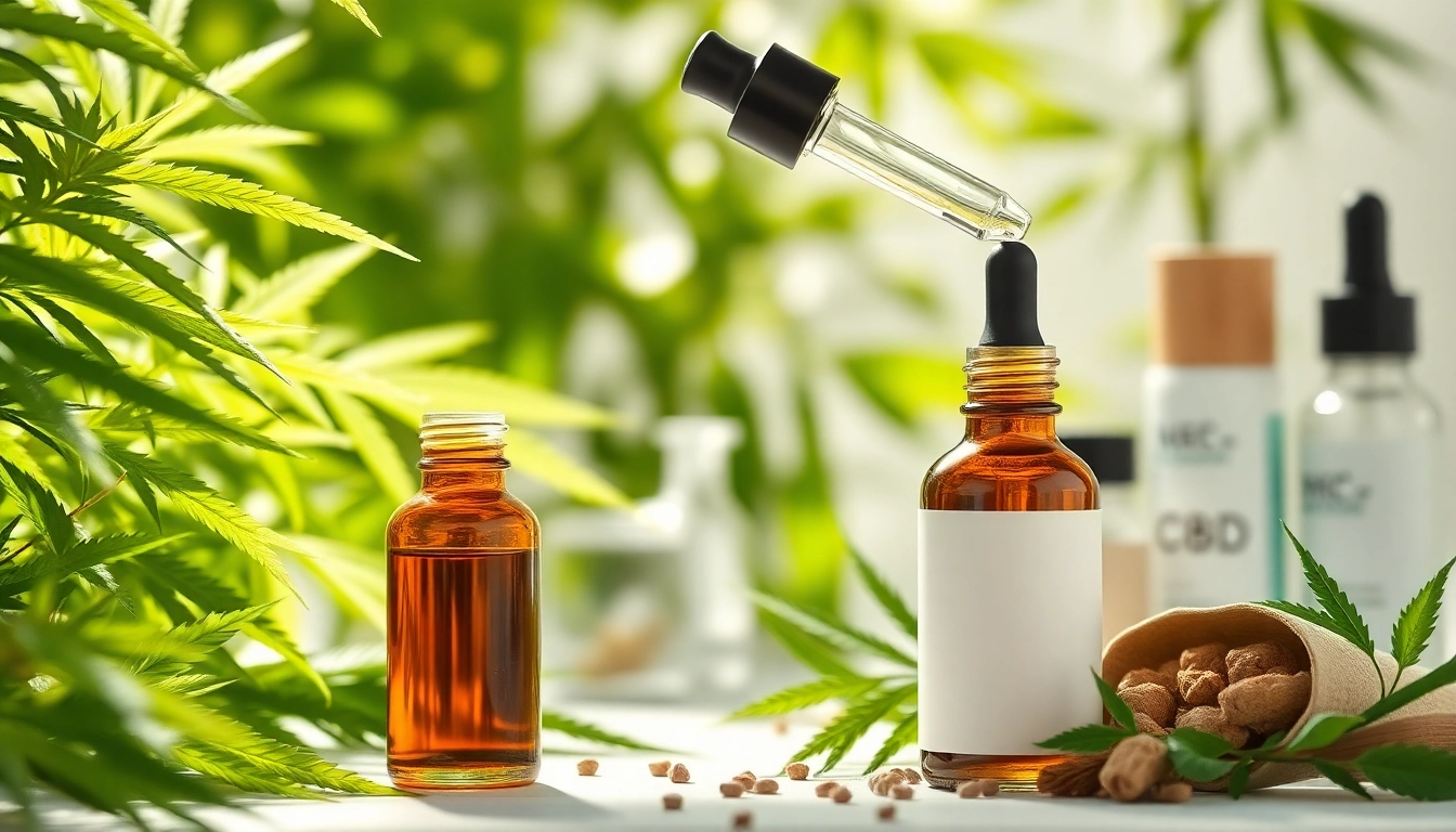 Premium CBD-olja flaska och hampa blad som representerar naturlig välbefinnande.