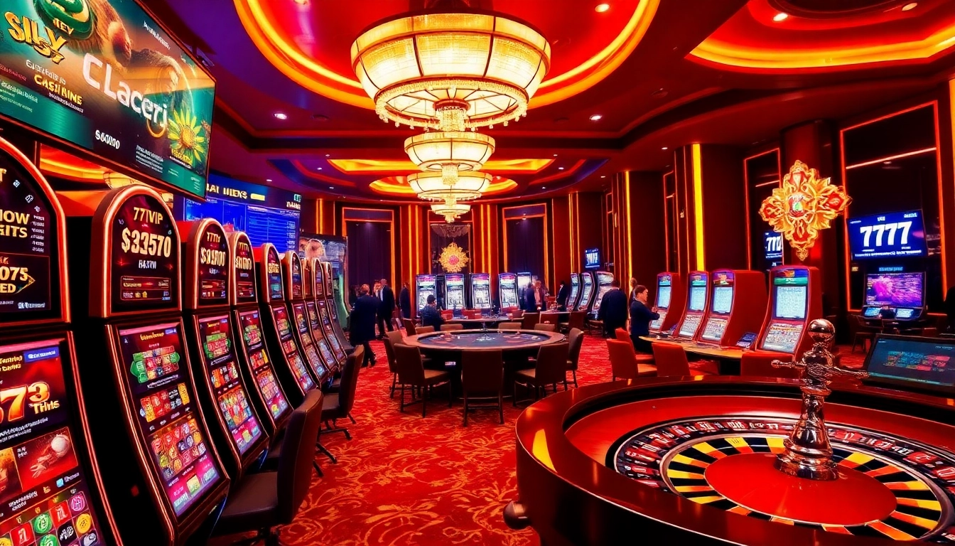 Engage in high-stakes gaming with 777VIP Login at a luxurious online casino featuring vibrant slot machines and poker.