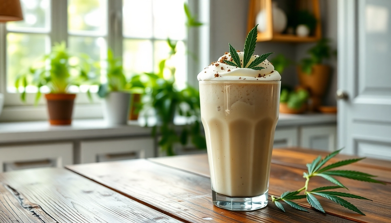 Enjoying the refreshing stardawg shake smoothie topped with whipped cream and cannabis leaves.