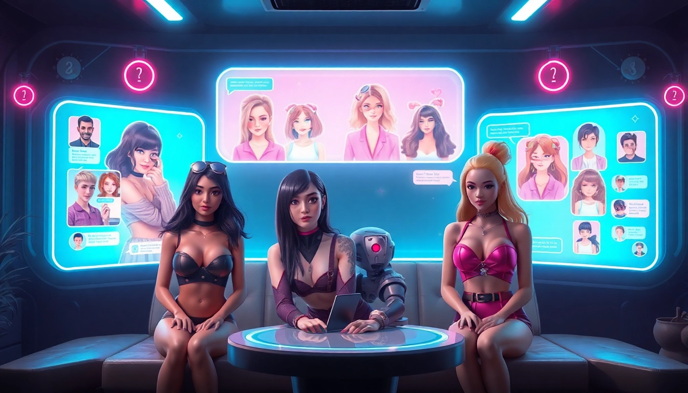Engage with AI porn chat in a vibrant digital environment, featuring diverse avatars and neon colors.