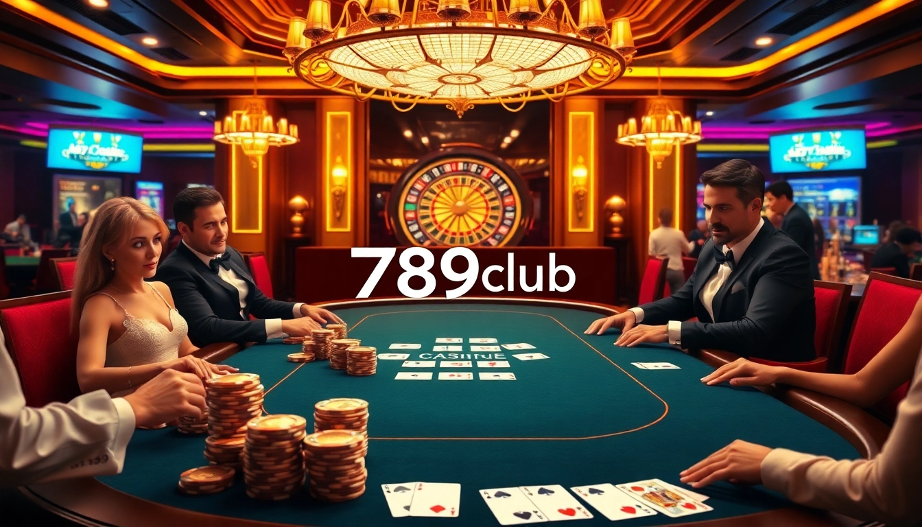 Players engage in thrilling poker at the 789club, showcasing vibrant chips and cards.