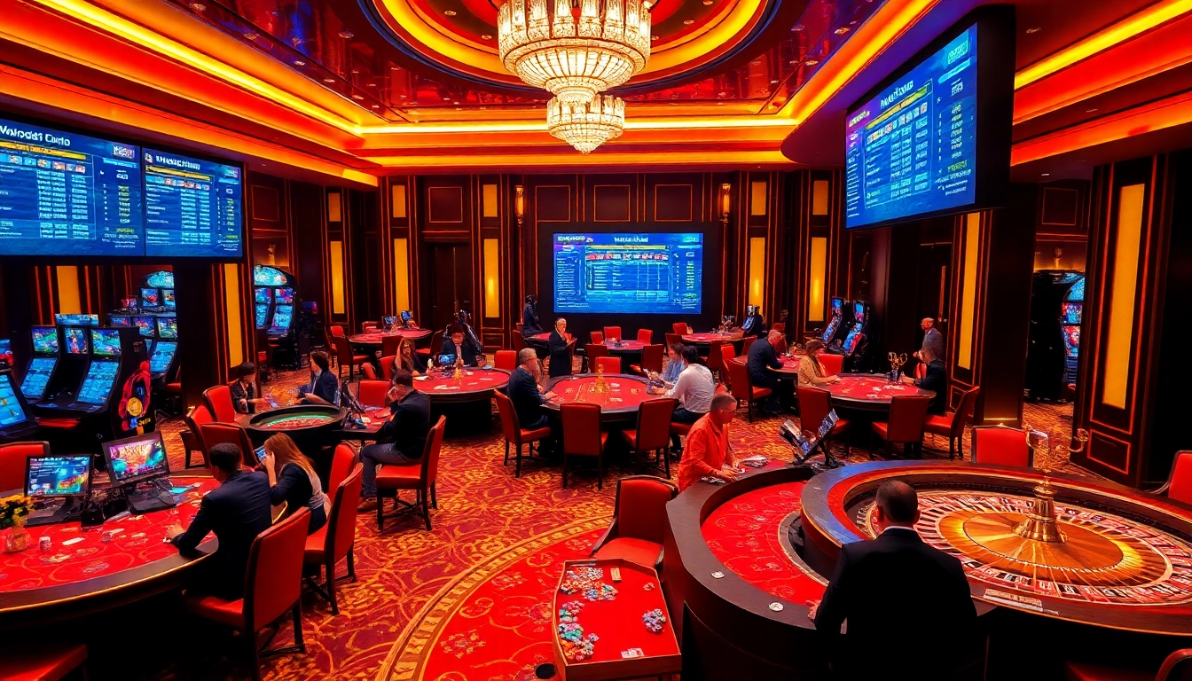 Sbobet gaming experience with poker and roulette tables in a luxurious casino