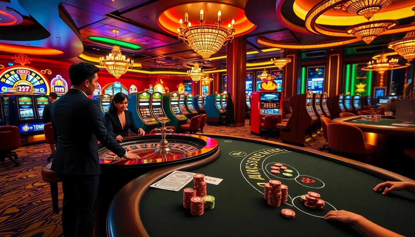 Experience the excitement of gambling with 13win com featuring poker chips and a roulette table.