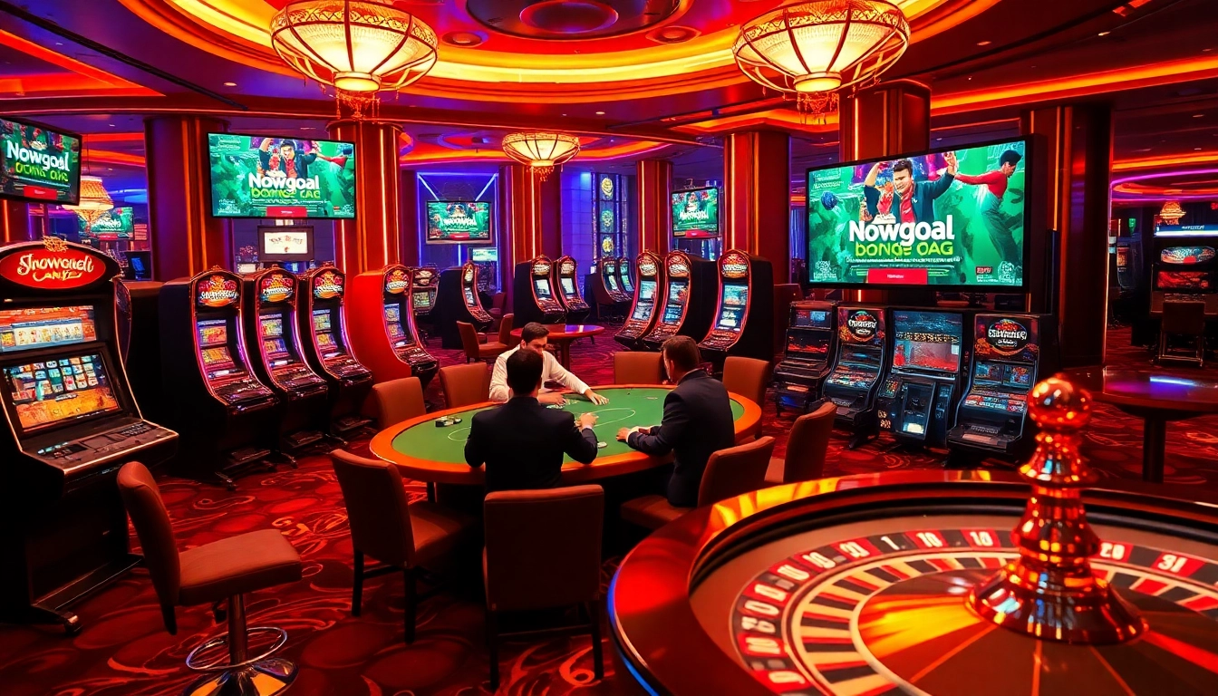 Experience the thrill of gambling with Nowgoal bóng đá at a luxurious casino setting, showcasing excitement and action.