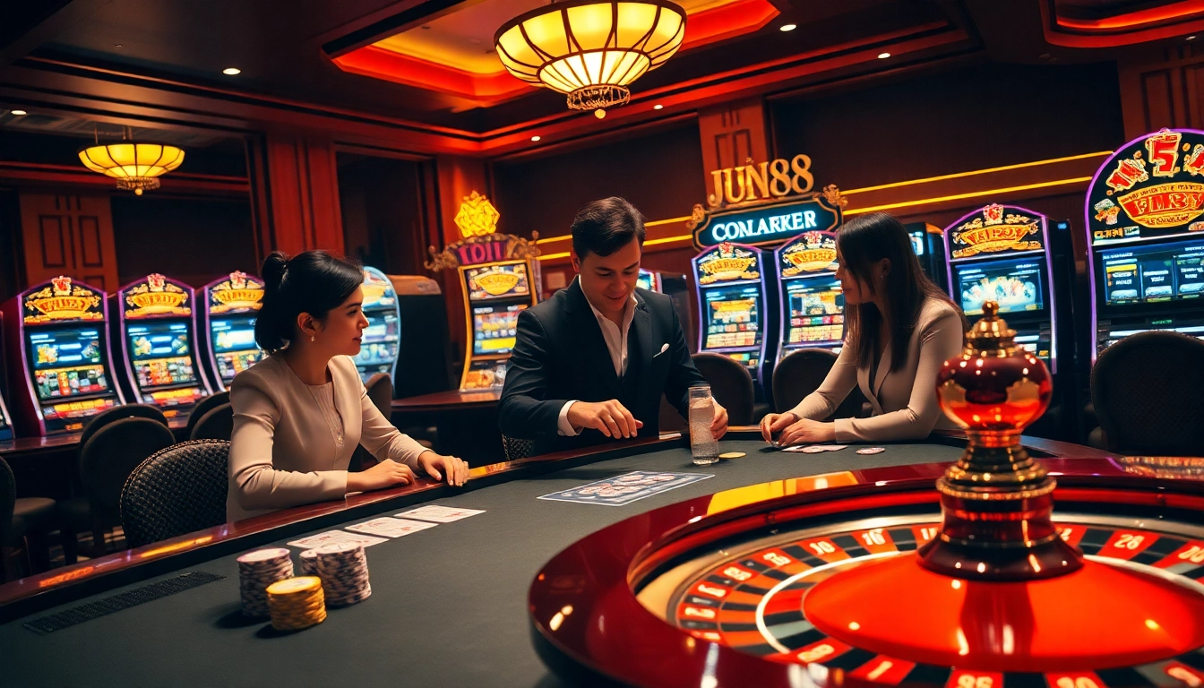Experience thrilling gambling at Jun88 with vibrant casino tables and engaging card games.
