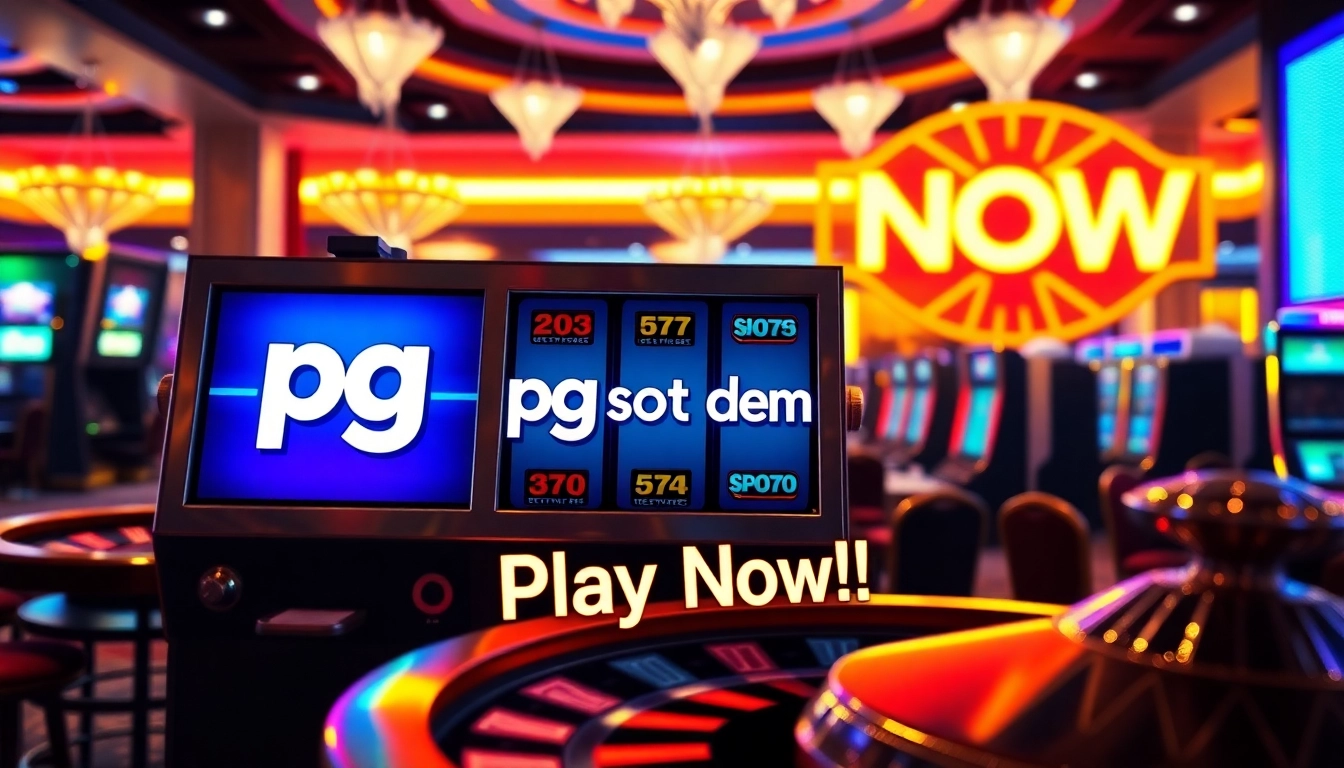 Engage with the pg slot demo on a colorful modern slot machine in a luxurious casino setting.