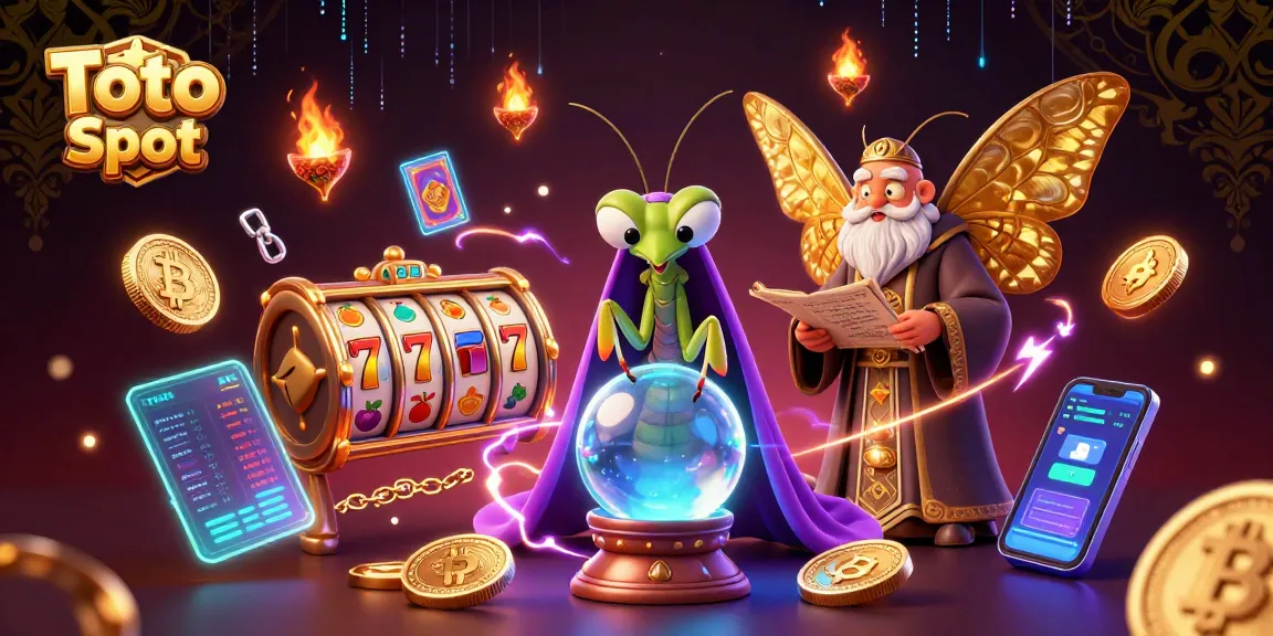 Engage with Toto Slot through vibrant gaming symbols and mystical characters in this captivating illustration.