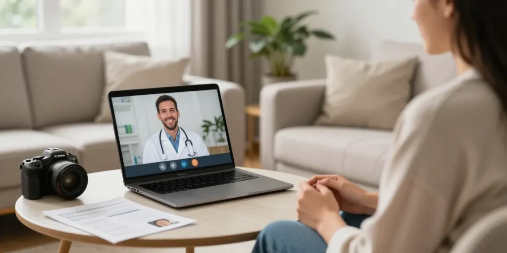 Engaging telemedicine consultation for Ohio MMJ Card online, patient with licensed doctor guiding through application.