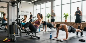 Athletes training hard in gym setting, showcasing dedication to fitness with Deus Medical Steroids.